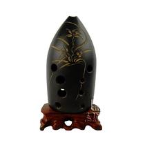 Fengs Tao-shaped Xian genuine article ten holes 10 holes double-cavity black pottery pen holder Musical Instrument F Tune F F