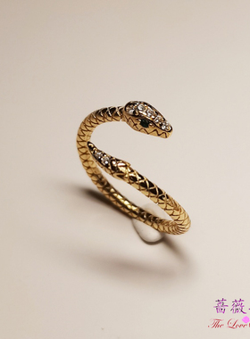 925纯银镀14k金绿眼灵蛇戒指