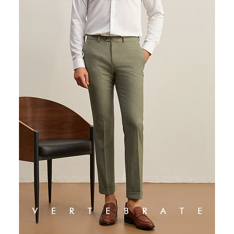 脊椎动物男装莫兰迪色系含麻面料卡其绿卷边十分裤意式休闲西裤,淘宝优惠券,粉丝福利购,淘宝优惠卷