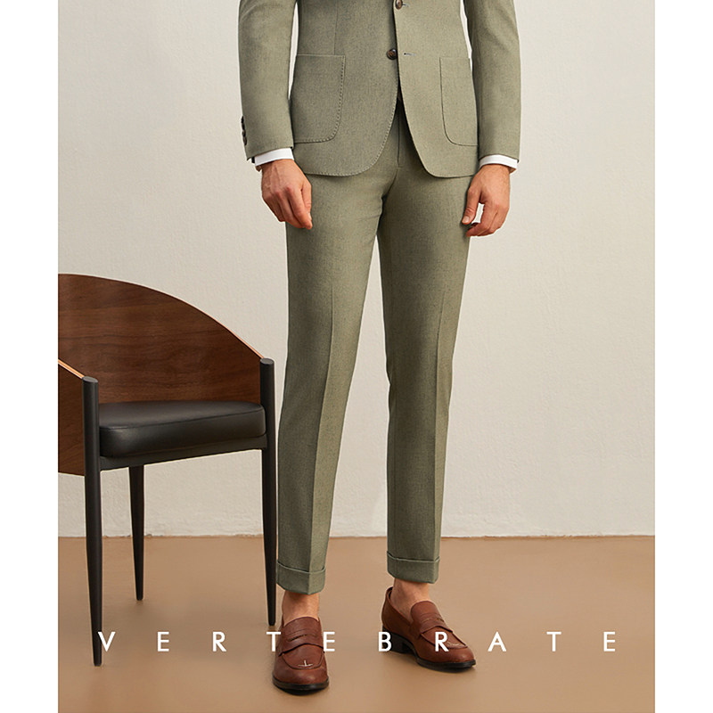 脊椎动物男装莫兰迪色系含麻面料卡其绿卷边十分裤意式休闲西裤,淘宝优惠券,粉丝福利购,淘宝优惠卷