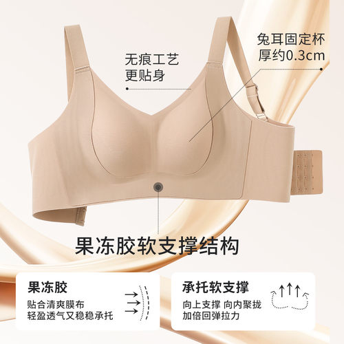 【粉底肤隐形不透色】六月玫瑰大胸显小内衣兔耳朵高侧收文胸罩女 - 图0