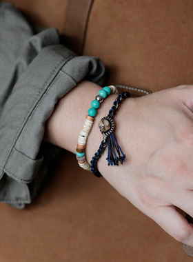 RedBi赤兔 蓝莓新中式藏式民族复古文艺日系小众原创手绳编织手链