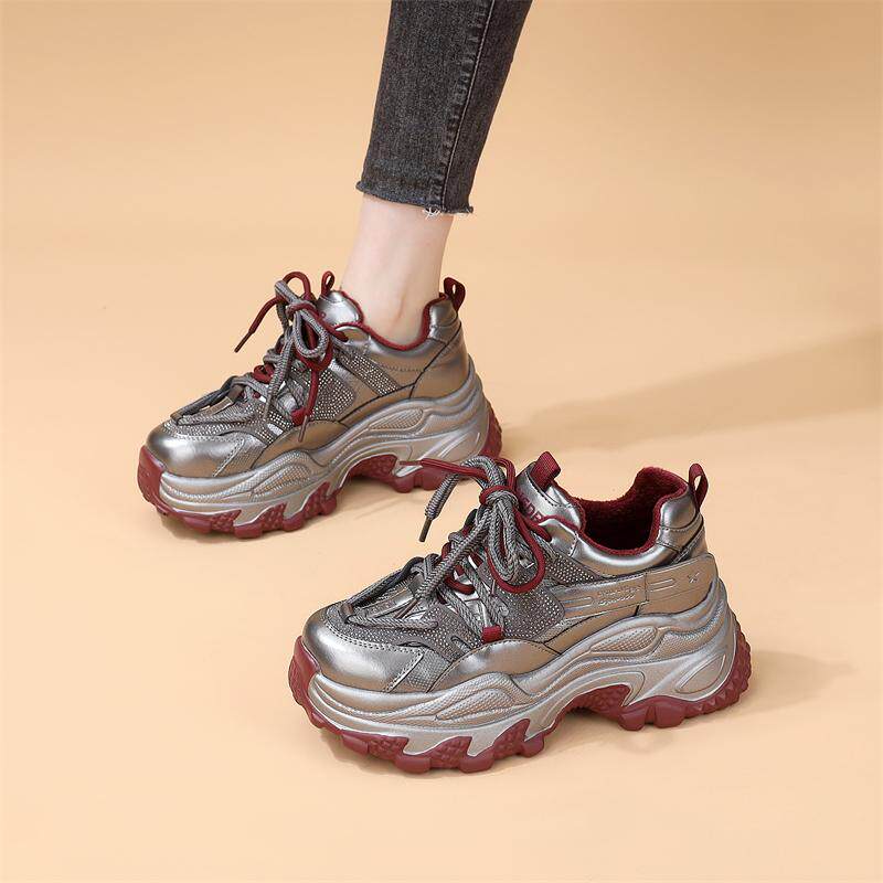 厚底老爹鞋女款2025秋冬新款软皮加绒增高显瘦时尚银色休闲运动鞋,淘宝优惠券,粉丝福利购,淘宝优惠卷