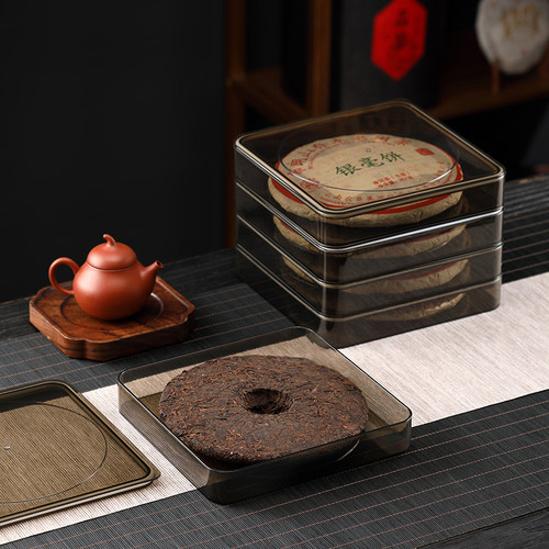 茶饼收纳盒普洱茶饼盒密封透明防潮储存中式家用357g展示架收藏盒 - 图2