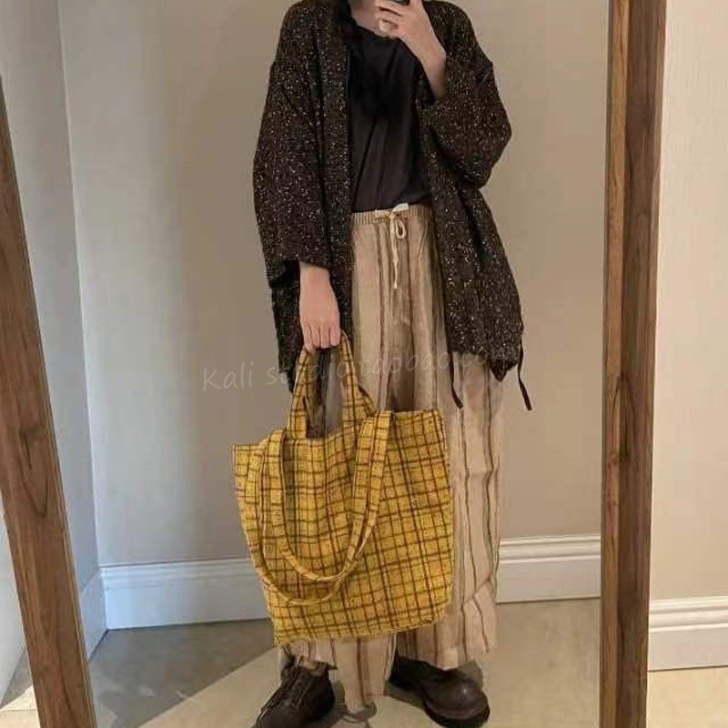 秋冬复古姜黄格纹羊毛呢大容量托特包通勤百搭ins手提单肩腋下包,淘宝优惠券,粉丝福利购,淘宝优惠卷