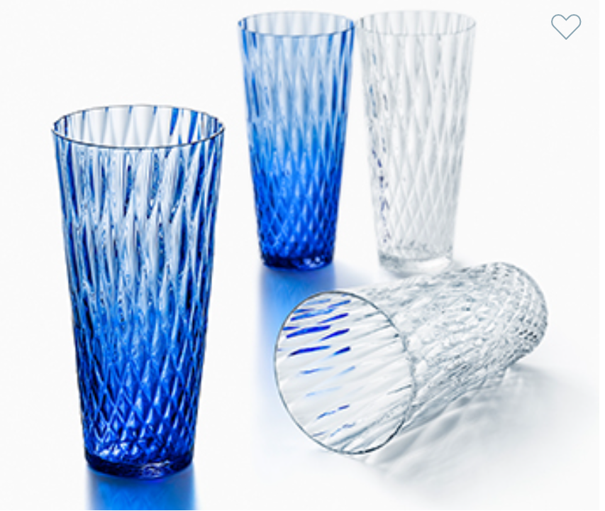代购日本制Sght菱格纹路手作薄玻璃杯夏日度假风海蓝色清透果汁杯-图0