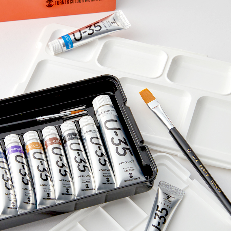日本TURNER透纳U-35丙烯bjd专用11ml20ml12色18色24色绘画画笔套装亚克力颜料UA12C - 图2