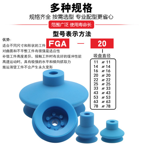 机械手真空吸盘FGA-11/14/16/20/33/43/53/63/78吸嘴工业双层硅胶 - 图2