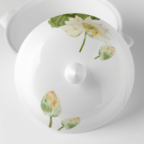 骨质瓷大汤锅带盖子荷花图案大容量品锅骨瓷富贵锅微波炉适用 - 图1