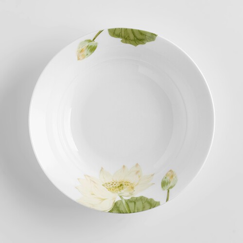 骨瓷韩式汤盘 7.5英寸深盘 5.5英寸小吃盘 凉菜碟子 荷花图案盘子 - 图0
