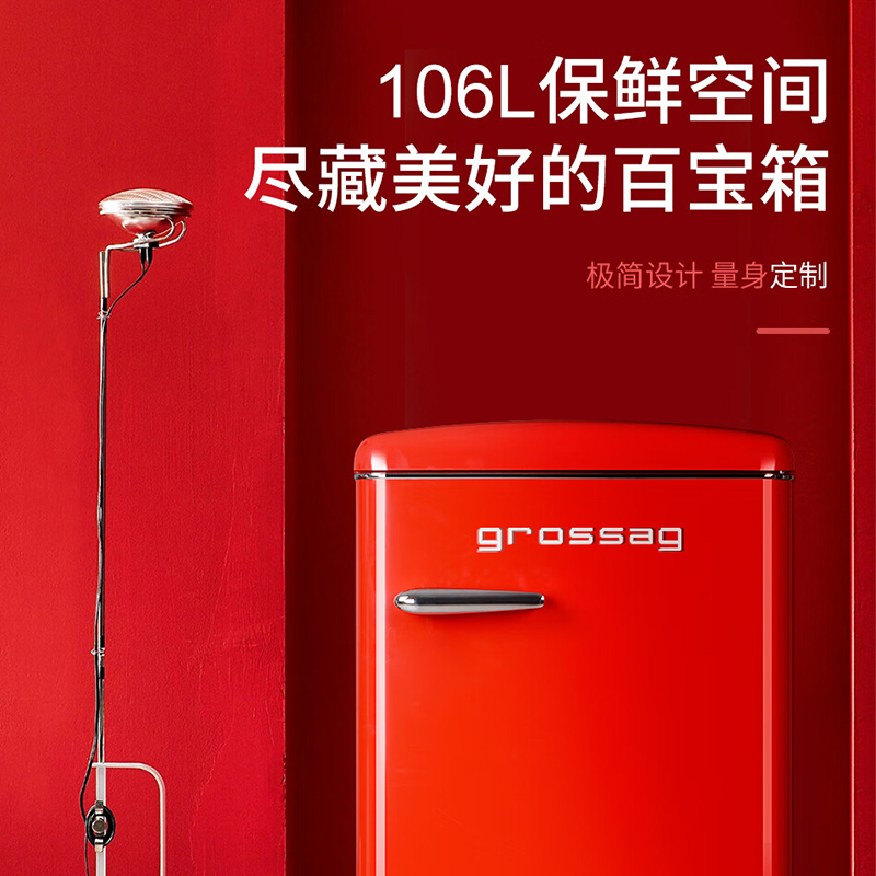 德国grossag复古小冰箱节能单门小型家用迷你化妆品冰箱静音106升 - 图1