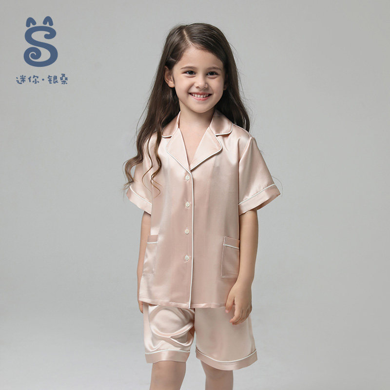 银桑高端100%桑蚕丝绸短袖短裤睡衣 银桑睡衣/家居服套装