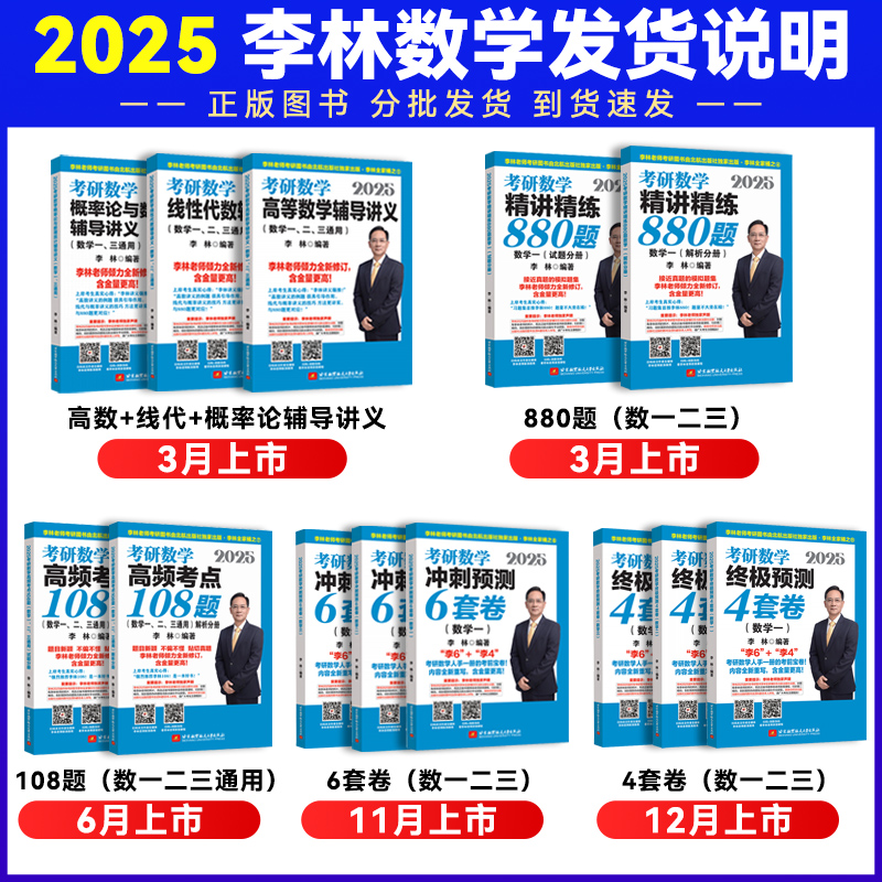 现货速发】李林2025考研数学全套李林880李林108题数学一数二数三李林四六套卷高等线性代数讲义李林高频李林64押题模拟冲刺卷2024 - 图3