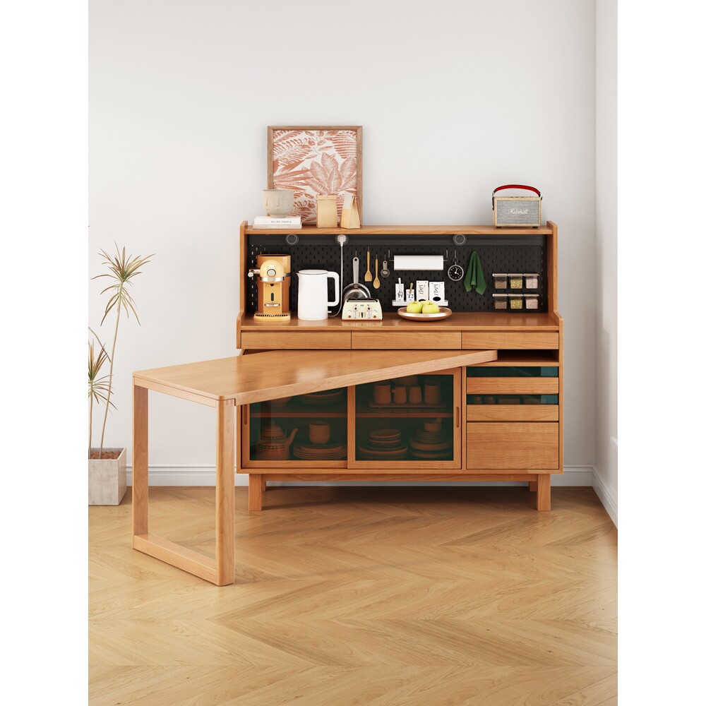Nordic solid wood sideboard perforated board operating table rotatable living room household multi-functional storage cabinet small apartment