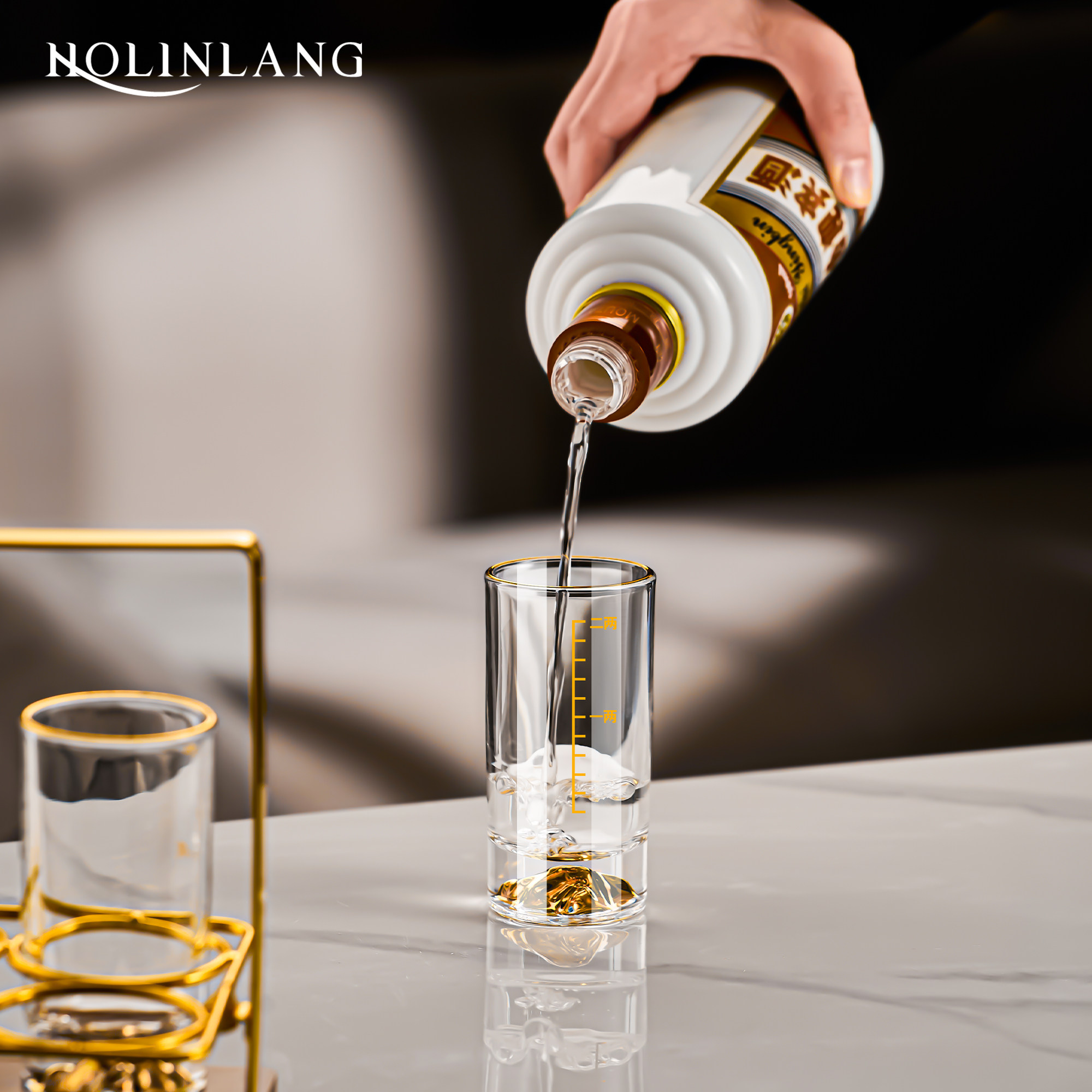 轻奢麋鹿杯架金箔金山一两二两白酒杯高档创意玻璃杯酒具套装,淘宝优惠券,粉丝福利购,淘宝优惠卷