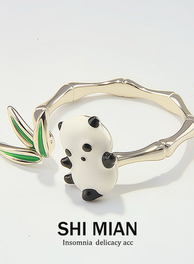 可爱小熊猫珐琅彩戒指女2025新款