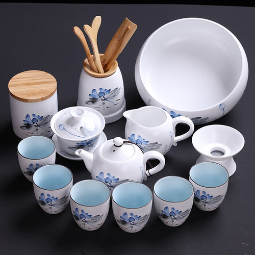凌胜 禅意功夫茶具套装家用整套亚光简约中式盖碗泡茶杯白瓷青瓷 - 图3
