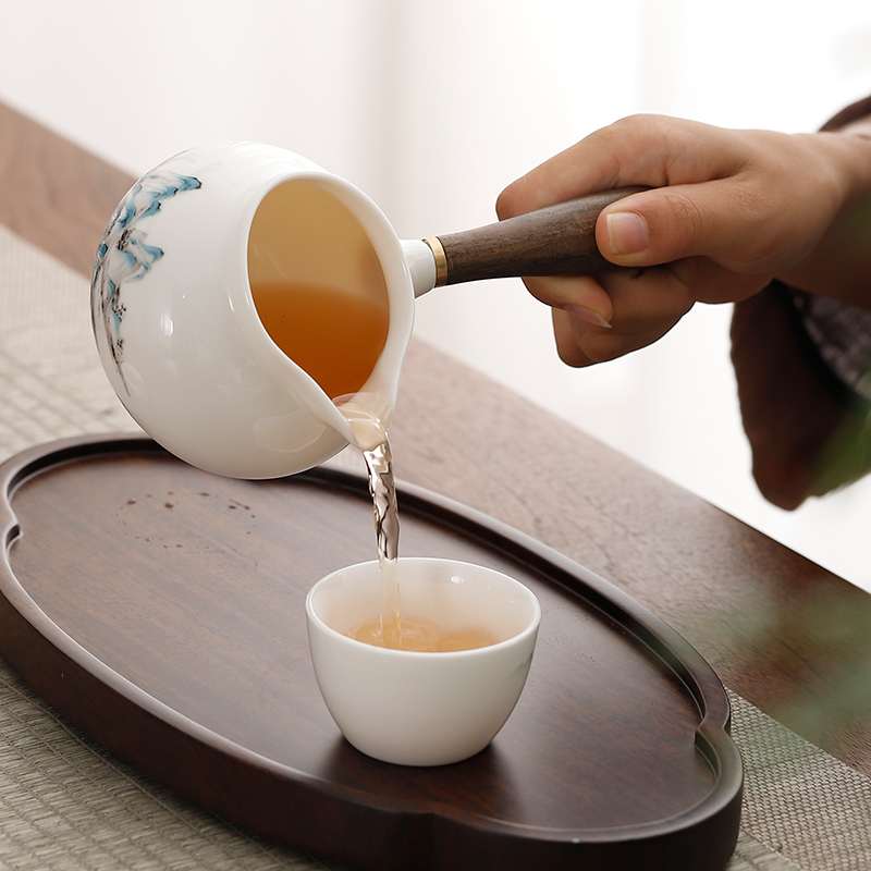 千里江山白瓷公道杯陶瓷分茶器功夫茶具侧把茶海鹰嘴公杯家用中式 - 图2