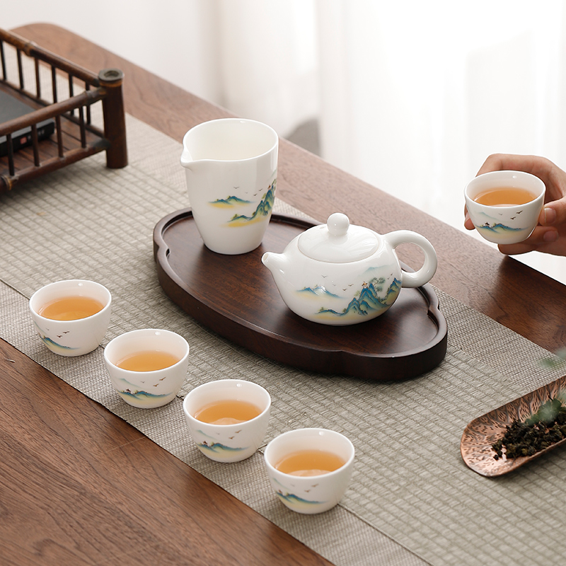 千里江山白瓷公道杯陶瓷分茶器功夫茶具侧把茶海鹰嘴公杯家用中式 - 图3