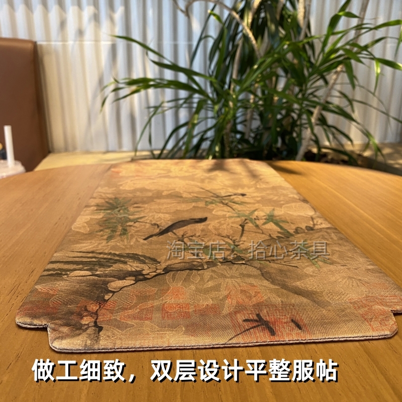 相亲相爱防水茶席长条茶垫复古中式布艺泡茶垫小鸟长方形茶几垫子 - 图0