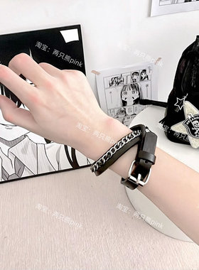 甜酷y2k辣妹手镯皮质手链铆钉朋克手环可调节男女情侣手链亚比风