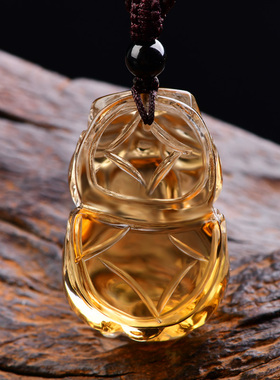 天然黄水晶吊坠挂件招财貔貅项链