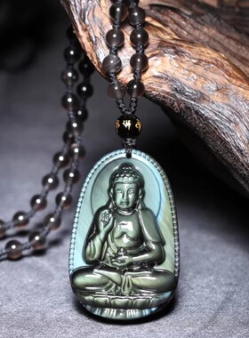 绿眼冰种黑曜石本命佛阿弥陀佛吊坠生肖属狗猪人饰品男女项链
