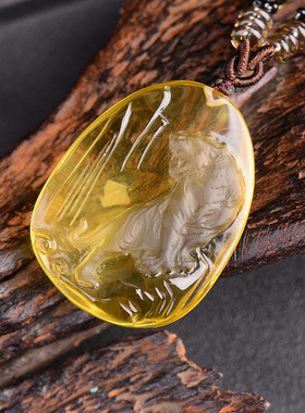 天然黄水晶老虎吊坠生肖属相上山虎属虎吉祥物项链挂件饰品礼物