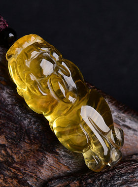 天然黄水晶貔貅吊坠纳福挂坠饰品