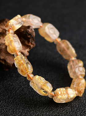 钛晶金发晶貔貅手链女礼物天然水晶手串黄色水晶黄发晶招财礼物