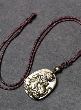 天然金曜石2026年属猪人吉祥物虎羊采芝黑曜石吊坠生肖猪护身符