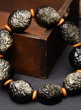 孤品 双金眼金曜石貔貅手链霸王貔貅男士手链黑曜石饰品男款礼物