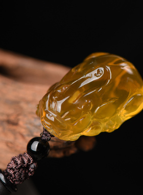 深黄色霸王貔貅黄水晶吊坠男女项链情侣貔貅招财原石挂件玉坠礼物