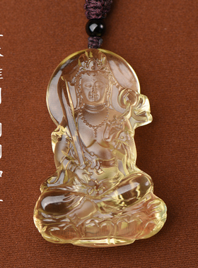 天然黄水晶虚空藏菩萨吊坠属牛虎本命佛生肖守护神项链精雕立体工
