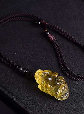 天然黄水晶金蟾吊坠招财貔貅项链