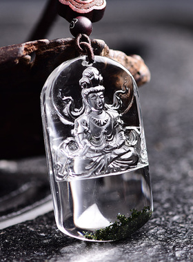 天然绿幽灵男士护身符观音吊坠