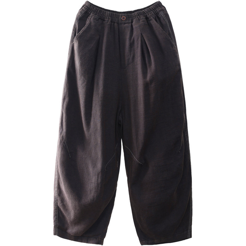 绿素棉 复古怀旧加厚棉麻棉裤~里衬条纹 宽松收褶保暖哈伦裤冬装,淘宝优惠券,粉丝福利购,淘宝优惠卷