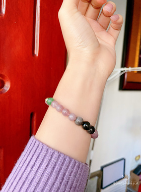 天然紫马粉手链，紫色马达加斯加粉水晶银耀石手链，简单百搭。