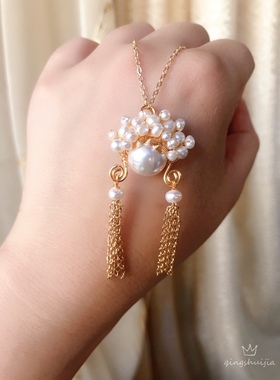 手作款天然淡水珍珠刀马旦项链，中国风古风流苏项链，绕线制作