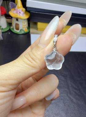 特价天然白水晶星星吊坠石头卡14mm厚9mm万能卡扣可以打开有棉纹