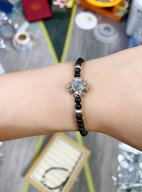 纯天然黑曜石月光石克罗星手链手串珠子卡4mm简单百搭