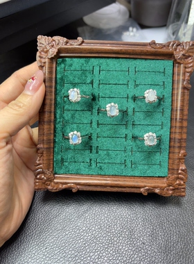 天然蓝月光戒指铜托活口简单百搭