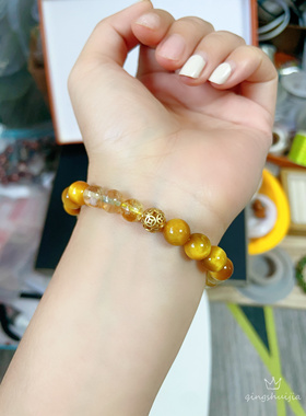 天然黄水晶金虎眼手链手串珠子卡8mm简单百搭
