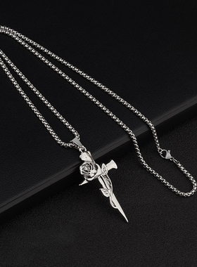 玫瑰轻奢潮流十字架毛衣链子钛钢