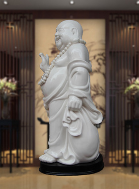 白色弥勒佛陶瓷摆件锦盒包装工艺品家具装饰客厅摆设乔迁礼禅意z6