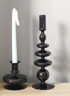 宝蓝色烛台摆件玻璃ins风