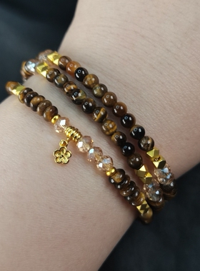 虎眼石沙金手链美拉德配色时尚配饰手工项链复古饰品女款多圈手串