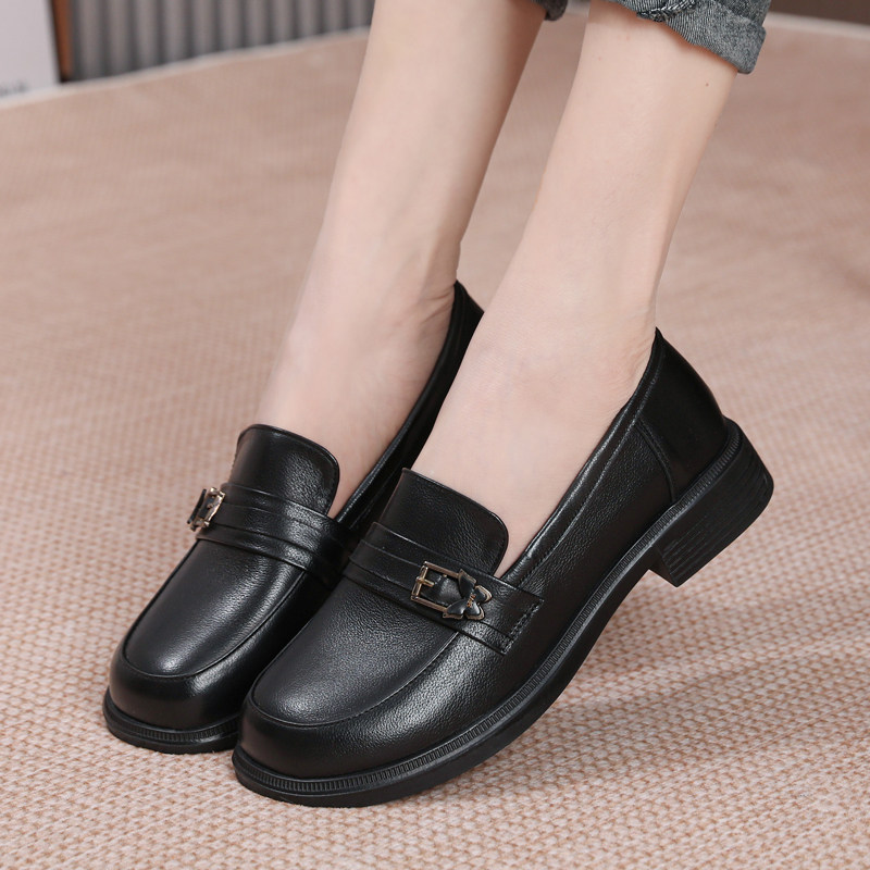 舒适粗跟乐福鞋女一脚蹬真皮防滑工作鞋41春秋百搭休闲女鞋英伦风,淘宝优惠券,粉丝福利购,淘宝优惠卷