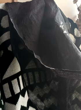 春秋夏纯黑苎麻方巾通透骨感细薄