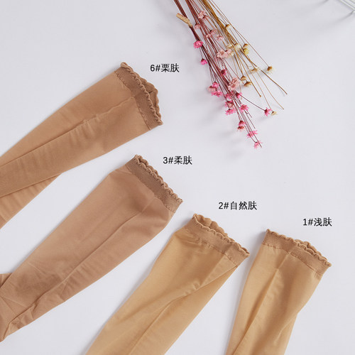 SK天鹅绒荷叶边女式短袜任意剪松口袜子防掉跟简约哑光宽松短丝袜 - 图2
